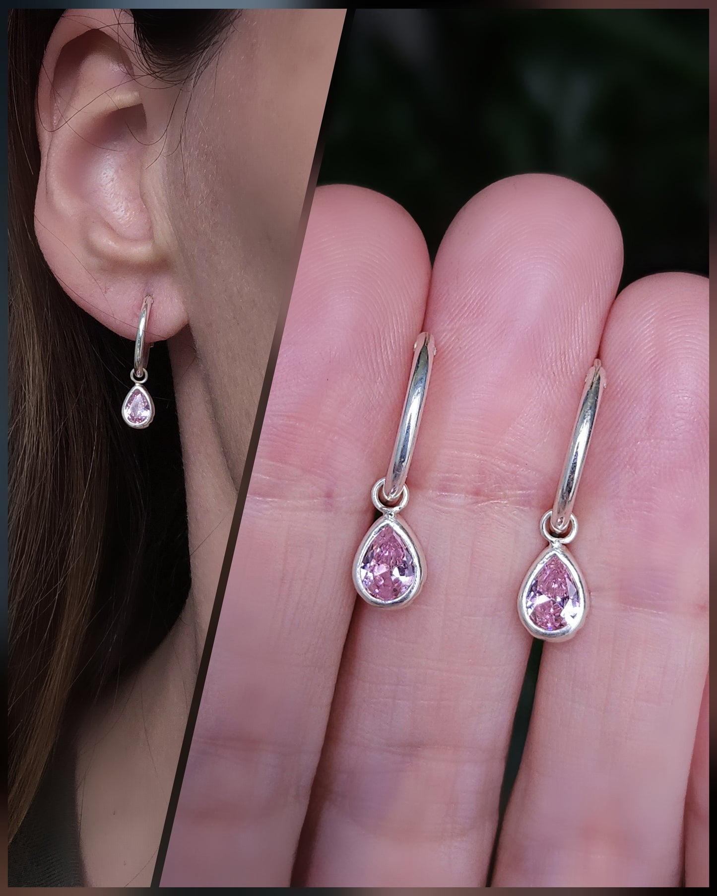 Gefacceteerde roze zirkonia (manmade) 925 sterling zilveren oorbellen