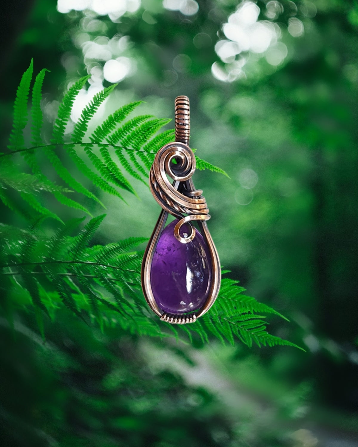 Amethist antiek koper wire wrap hanger