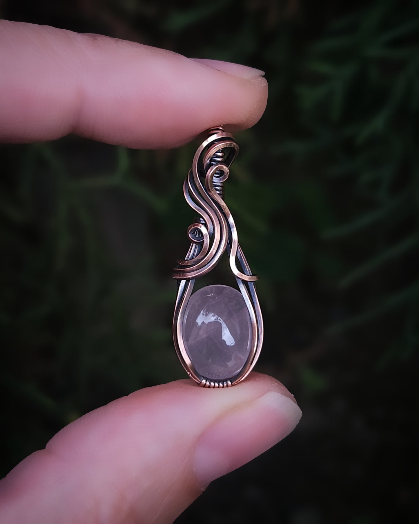 Rose Quartz Antique Copper Wire Wrap Pendant (LONGER DELIVERY TIME WILL BE SHIPPED BETWEEN MAY 17TH AND 19TH)