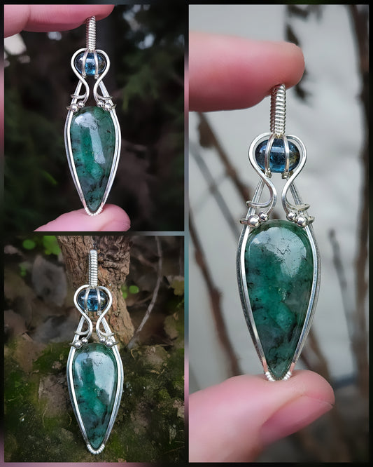 Emerald and Kyanite 925 Sterling Silver Wire Wrap (PRE-ORDER / Half Deposit of 120)