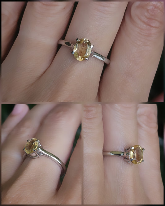 Faceted citrine 925 sterling silver ring Indian size 15.5 (inner circumference 55.5 mm)