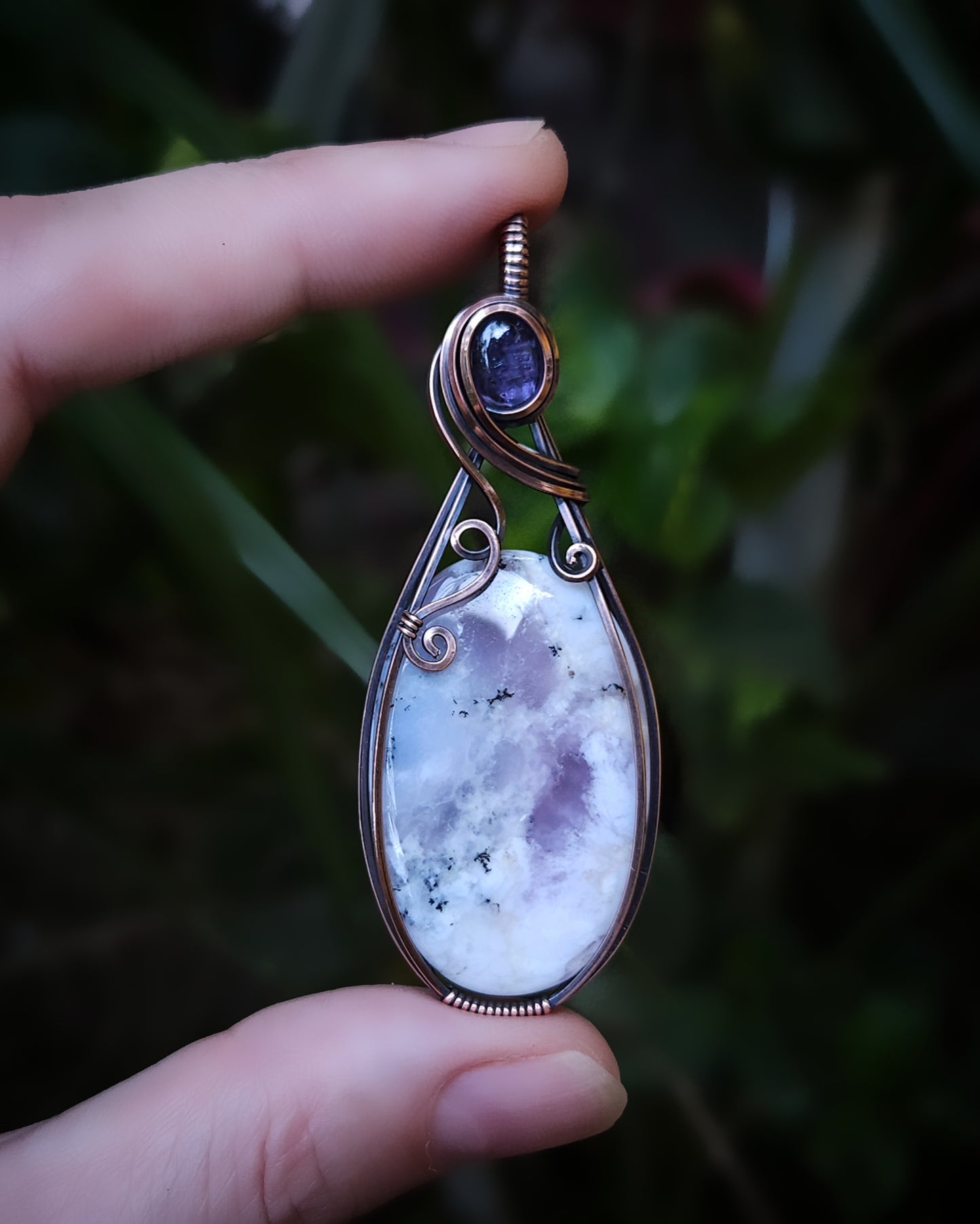 Amethist salie agaat en tanzaniet antiek koper wire wrap hanger (PRE-ORDER / de helft aanbetaling van €92,50)