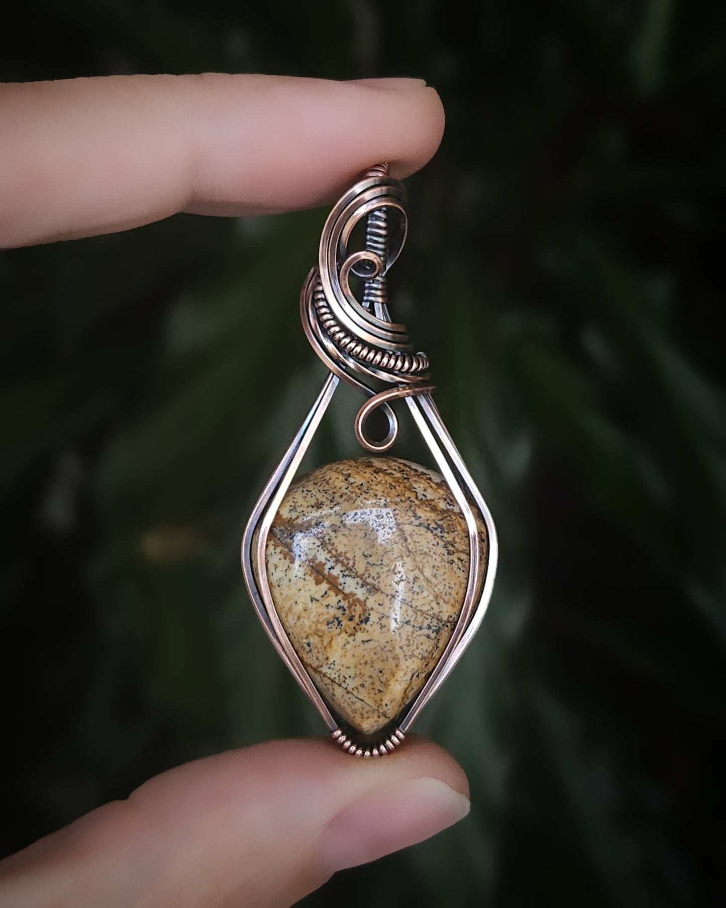 Landscape Jasper Antique Copper Wire Wrap Pendant