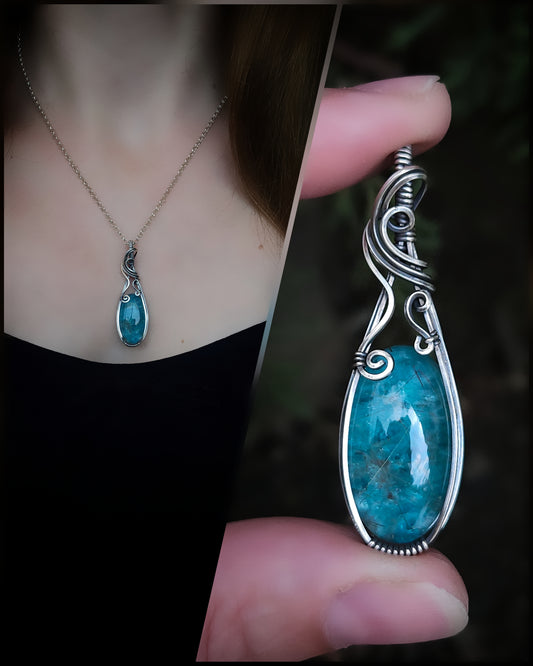 Apatite rutile doublet antique 925 sterling silver wire wrap (LONGER DELIVERY TIME WILL BE SHIPPED BETWEEN MAY 17TH AND 19TH)