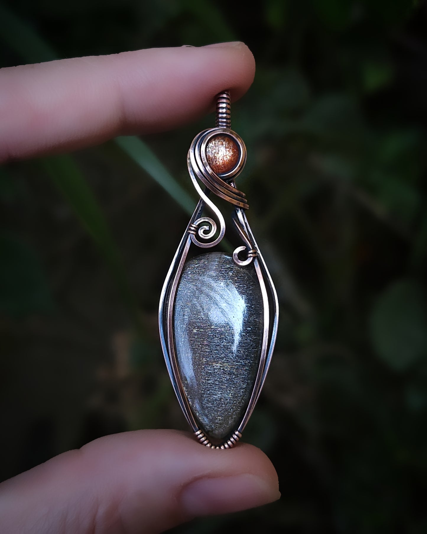 Double Sunstone Antique Copper Wire Wrap Pendant (PRE-ORDER / half deposit of €90)