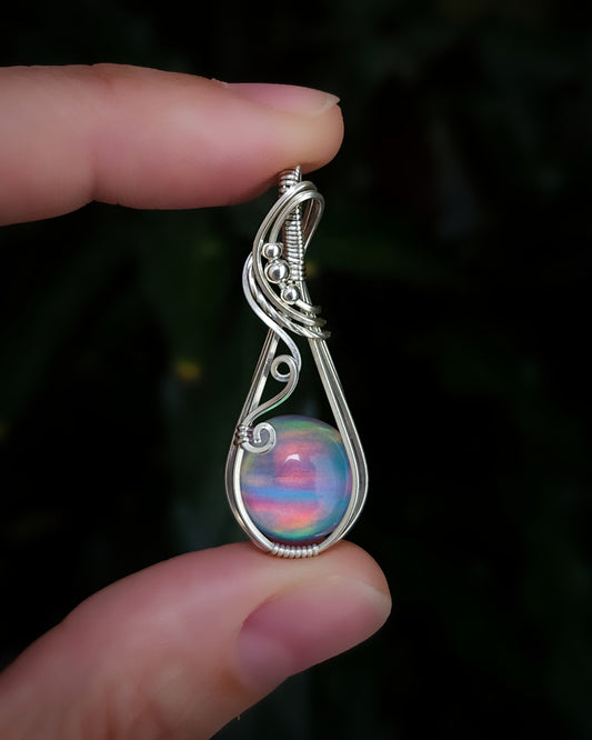 Aurora opaal (manmade) 925 sterling zilver wire wrap
