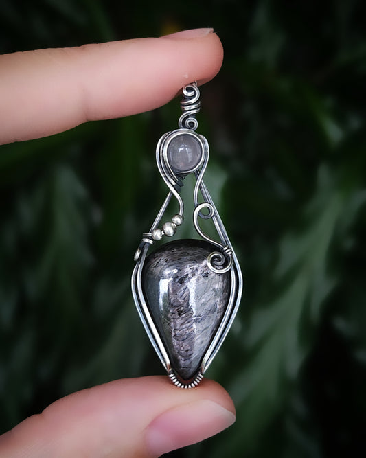 Hypersteen en rozenkwarts antiek 925 sterling zilver wire hanger