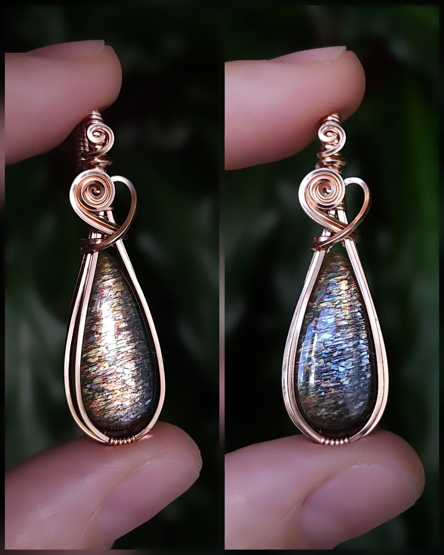 Bruine zonnesteen 14k rose goldfill wire wrap hanger