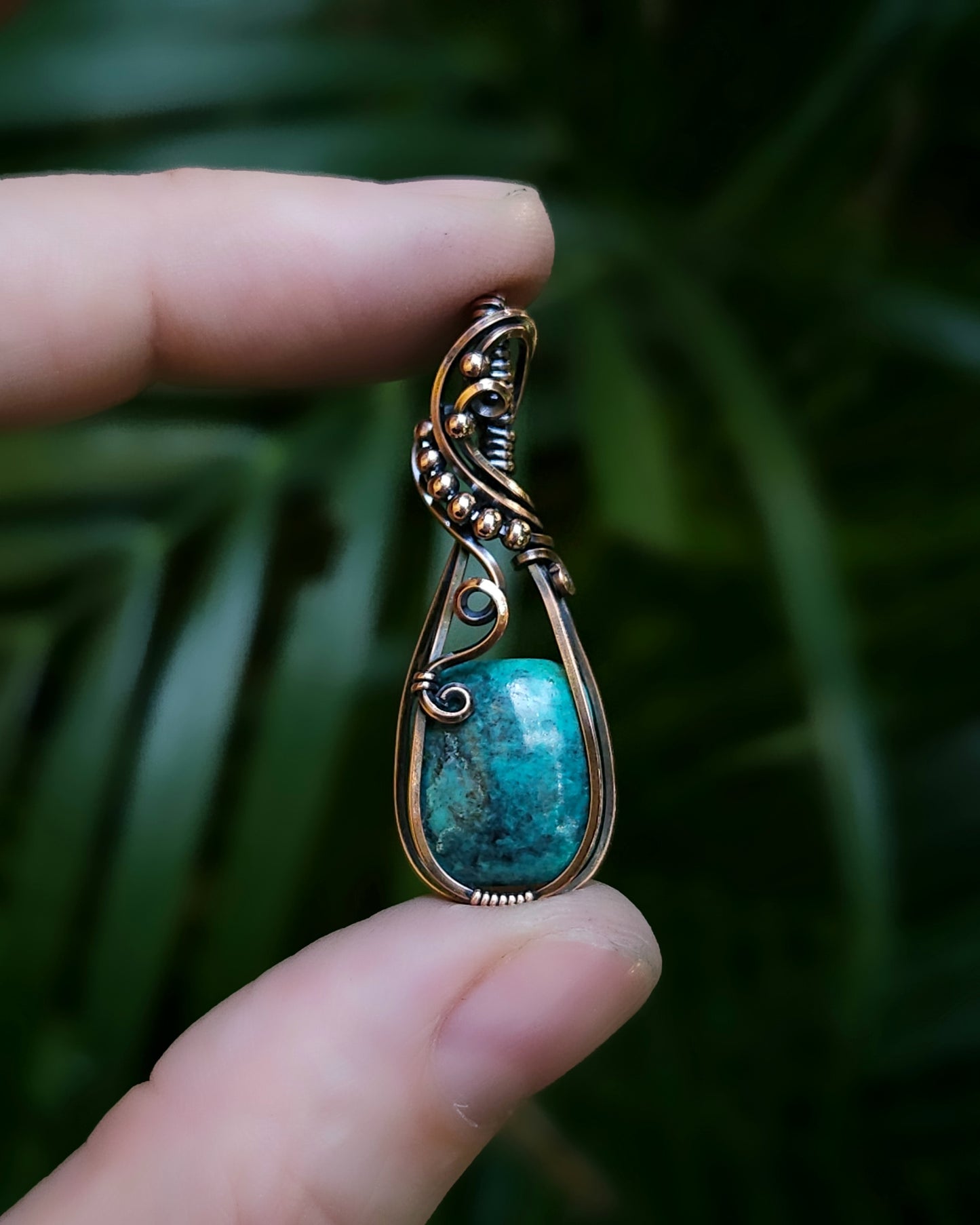 Turkoois antiek koper wire wrap hanger