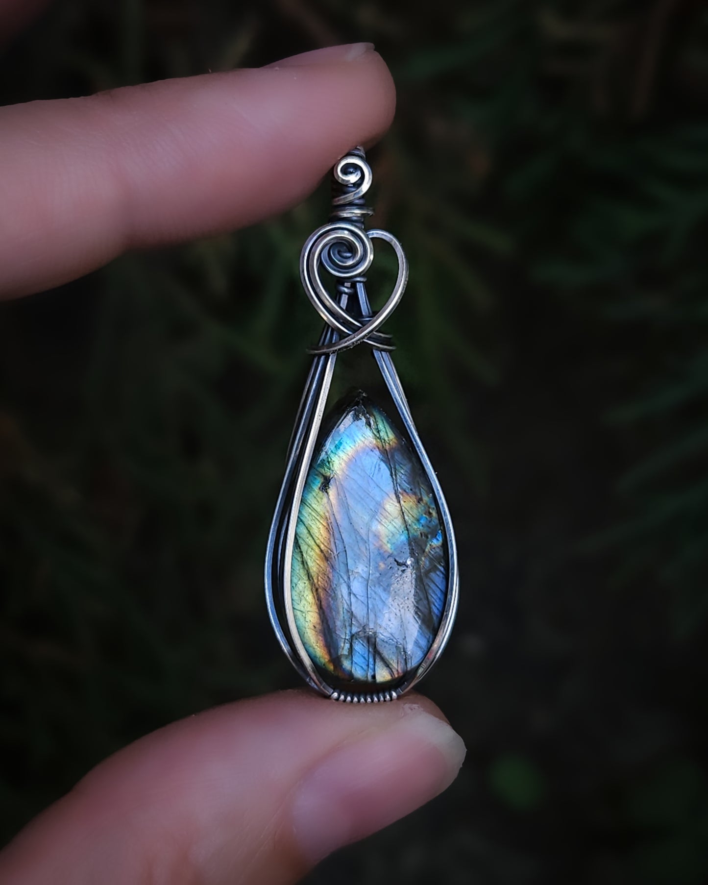 Regenboog labradoriet antiek 925 sterling zilver wire wrap