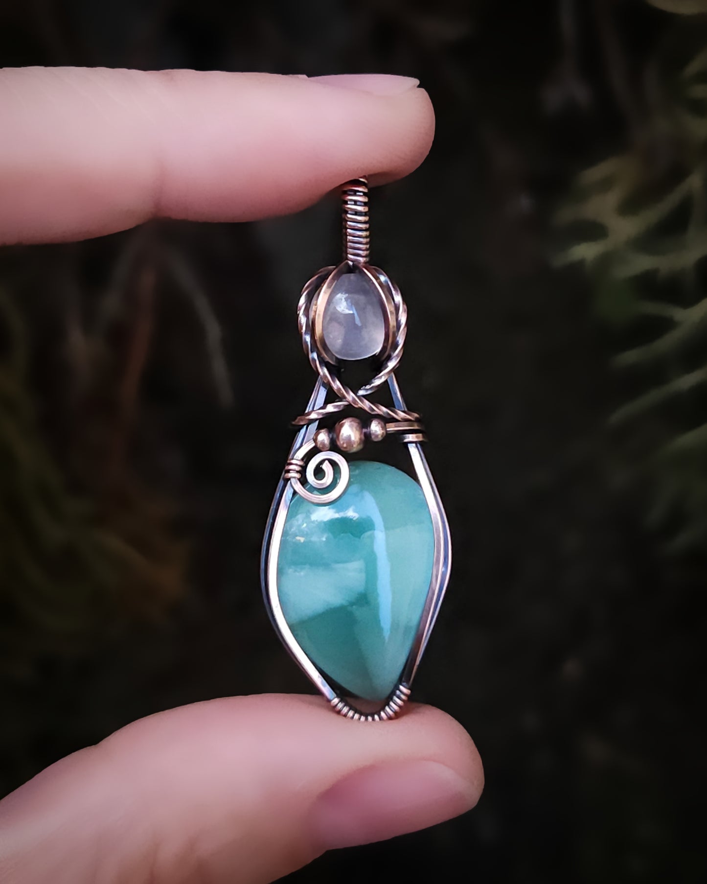Hemmimorfiet en rozenkwarts antiek koper wire wrap hanger (verzending mogelijk na 12 mei, CUSTOM voor Marjolein)