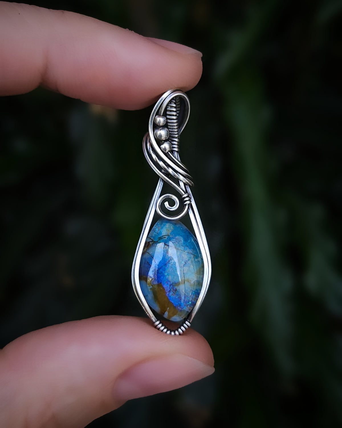 Monarch opaal (manmade) antiek 925 sterling zilver wire wrap