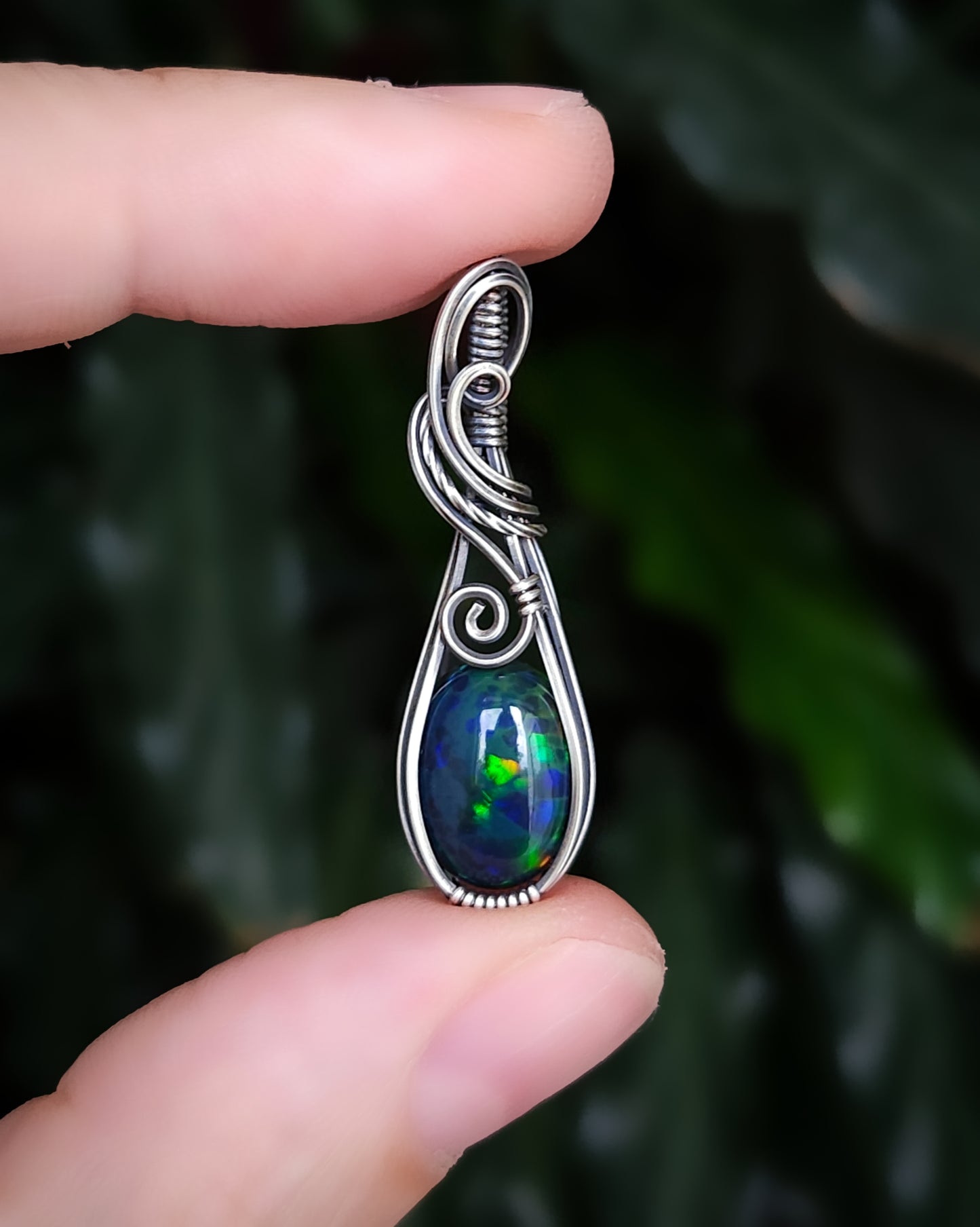 Ethiopische opaal 925 sterling antiek zilver wire wrap