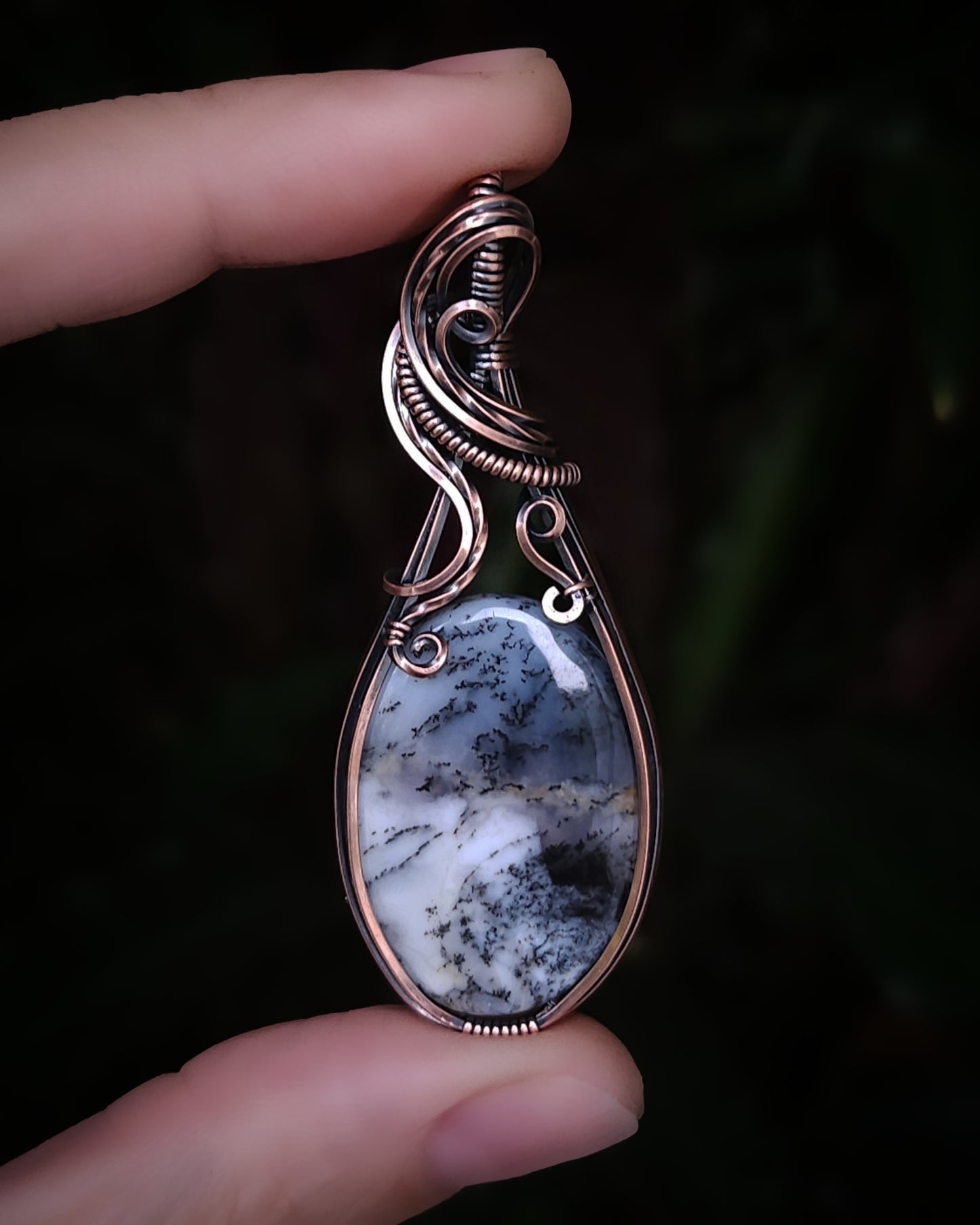 Dendritic opal copper wire wrap pendant