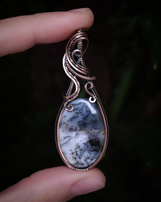 Dendritic opal copper wire wrap pendant