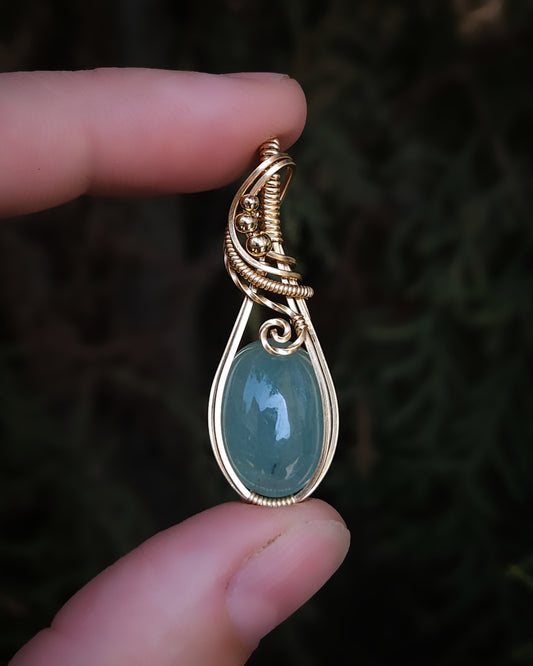 Aquamarine 14k goldfill wire wrap pendant (LONGER DELIVERY TIME WILL BE SHIPPED BETWEEN MAY 17TH AND 19TH)