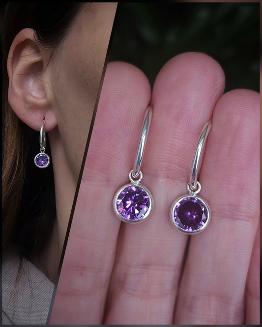 Paarse zirkonia 925 sterling zilveren oorbellen