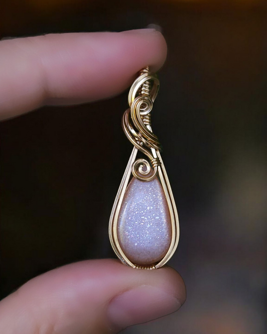 Peach maansteen 14k goldfill wire wrap hanger