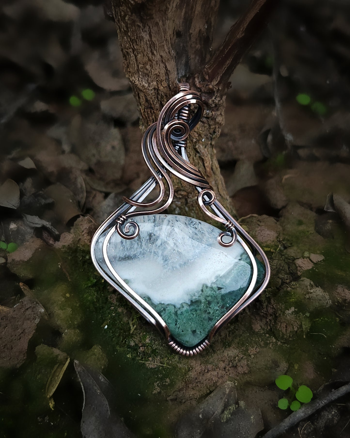 Moss agate antique copper wire wrap pendant (PRE-ORDER / half deposit of 70)