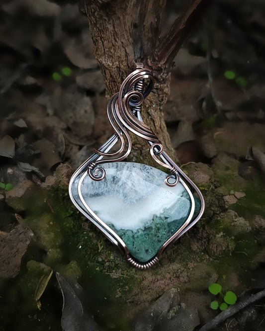 Moss agate antique copper wire wrap pendant (PRE-ORDER / half deposit of 70)