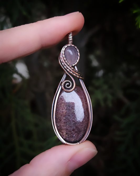 Rhodoniet en rozenkwarts antiek koper wire wrap hanger (PRE-ORDER / de helft aanbetaling van 79)