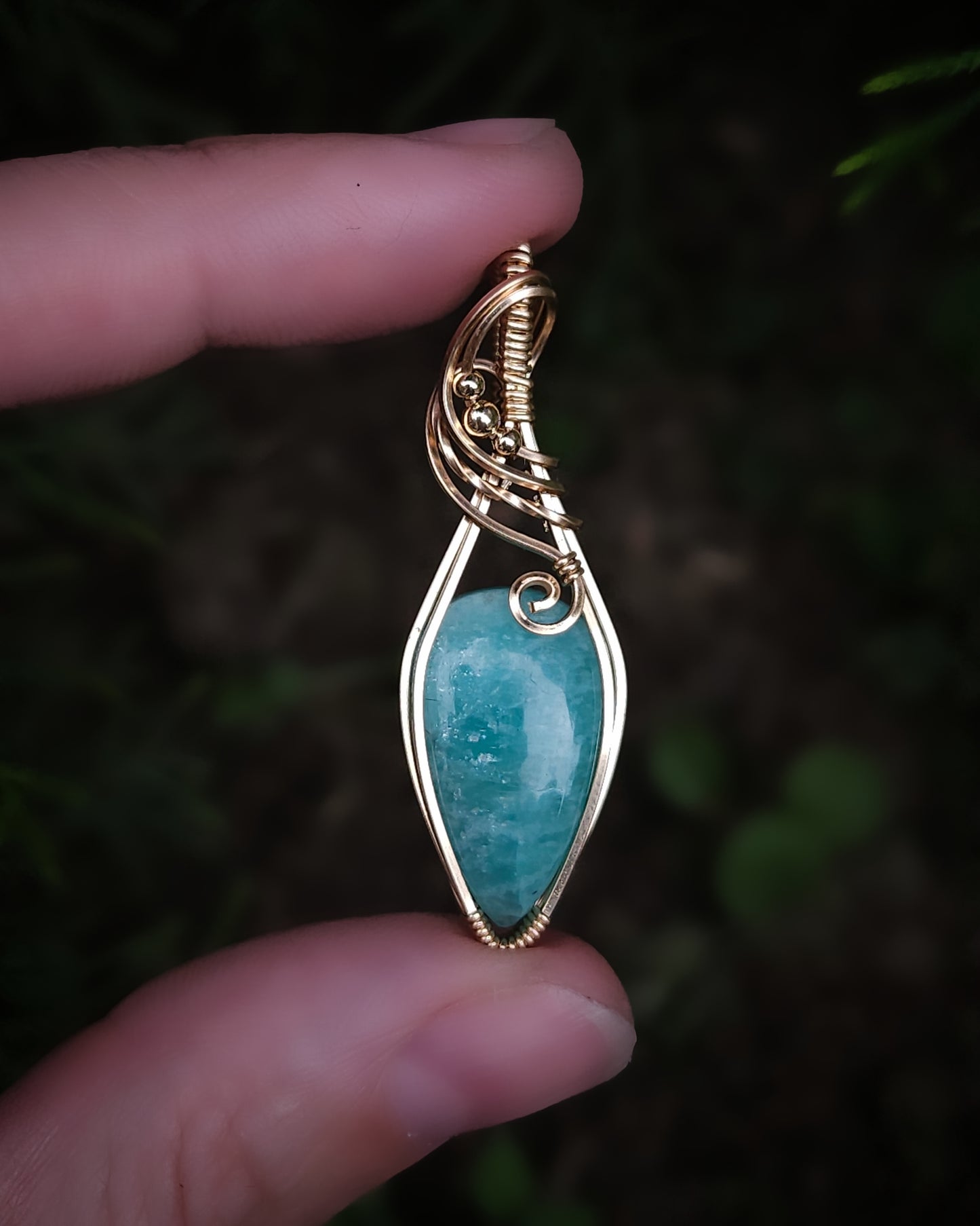 Amazonite drop 14k goldfill wire wrap pendant