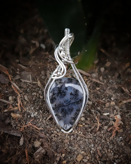 Dendritische opaal 925 sterling zilver wire wrap (PRE-ORDER / de helft aanbetaling van 85)