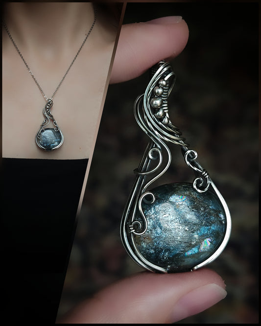 Moss kyaniet antiek 925 sterling zilver wire wrap statement hanger