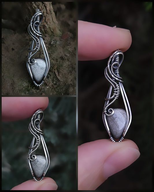 Zilveren obsidiaan antiek 925 sterling zilver wire wrap (PRE-ORDER / de helft aanbetaling van 62,50)