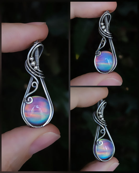 Aurora opaal (manmade) antiek 925 sterling zilver wire wrap