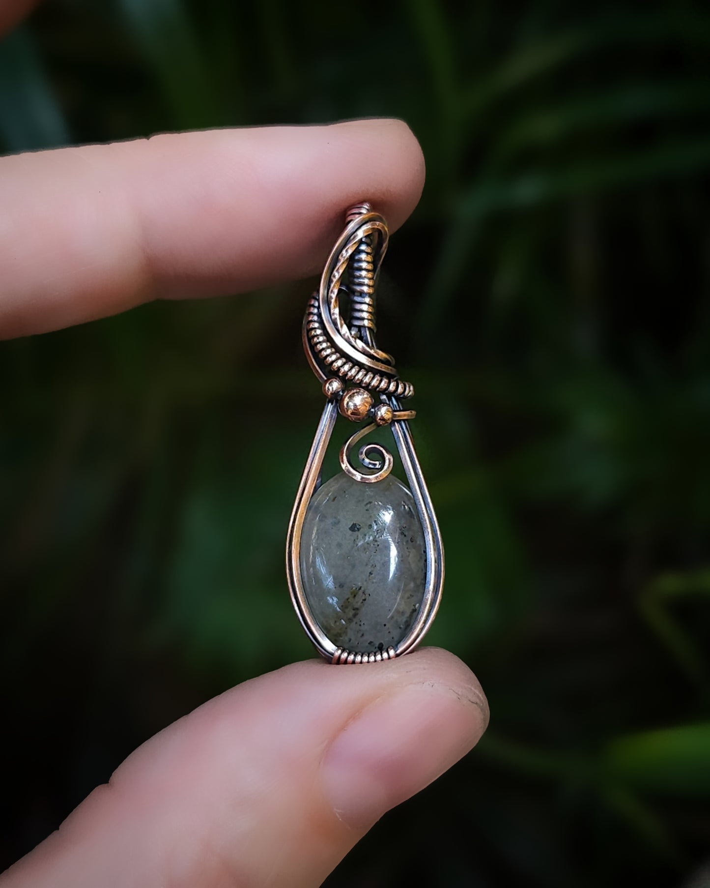 Moss agaat antiek koper wire wrap hanger