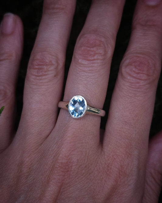 Aquamarine faceted 925 sterling silver ring size 56 (LONGER DELIVERY TIME WILL BE SHIPPED BETWEEN MAY 17TH AND 19TH)