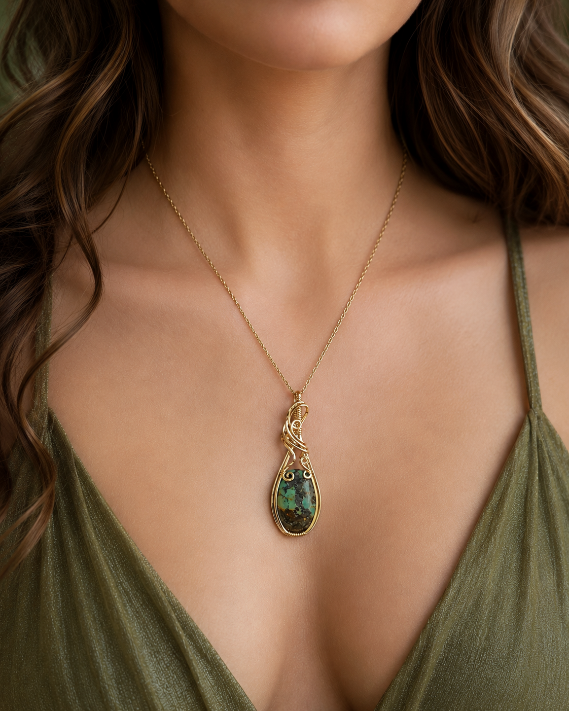Turkoois 14k goldfill wire wrap hanger